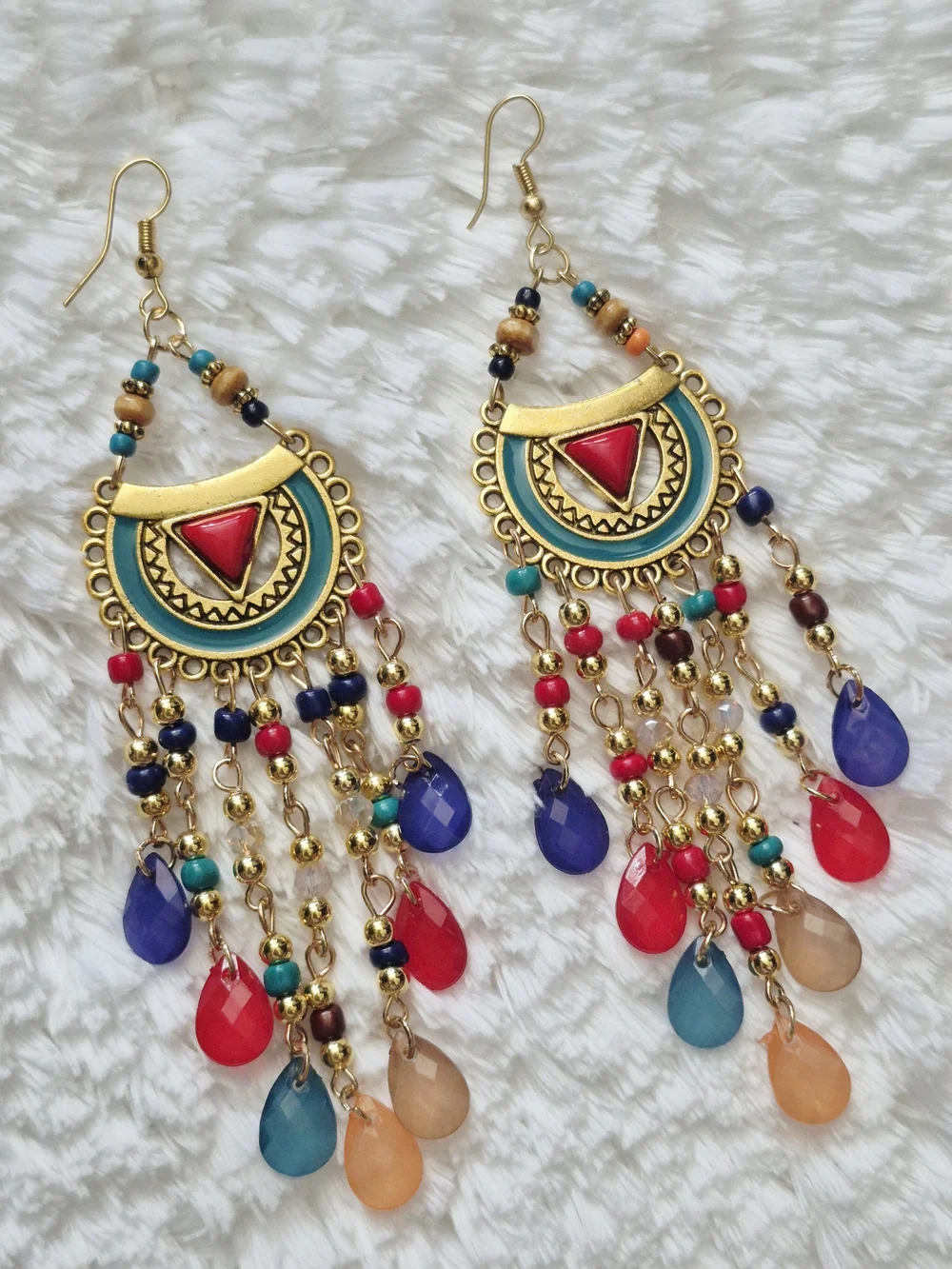 Bohemian Gold Plated Multi Color Beaded Dangle Earrings